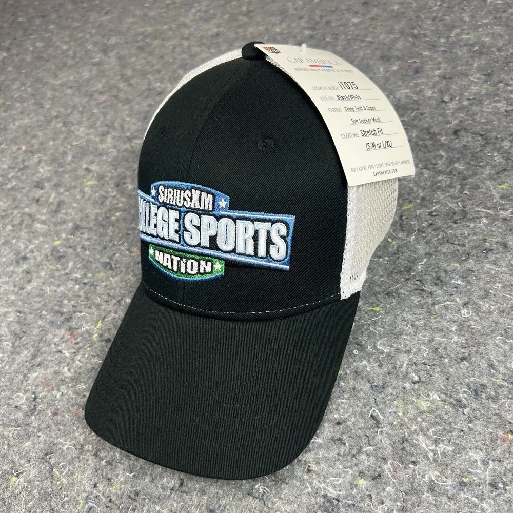 SiriusXM College Sports Nation Fitted Hat S/M or L/XL White Mesh Cap